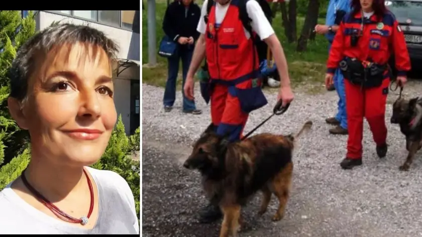 A sinistra Michela Santarossa, 47 anni di Tiezzo di Azzano Decimo: nelle ricerche sono impegnate anche unità cinofile della Protezione civile