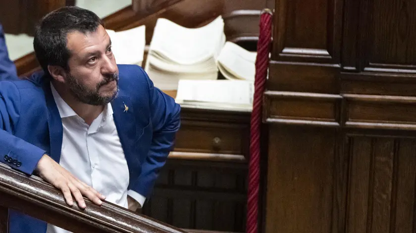 Il ministro dell'Interno, Matteo Salvini, in aula alla Camera durante le votazioni del decreto legge sulla violenza sulle donne e sul Porn Revenge. Roma, 2 aprile 2019. ANSA/CLAUDIO PERI