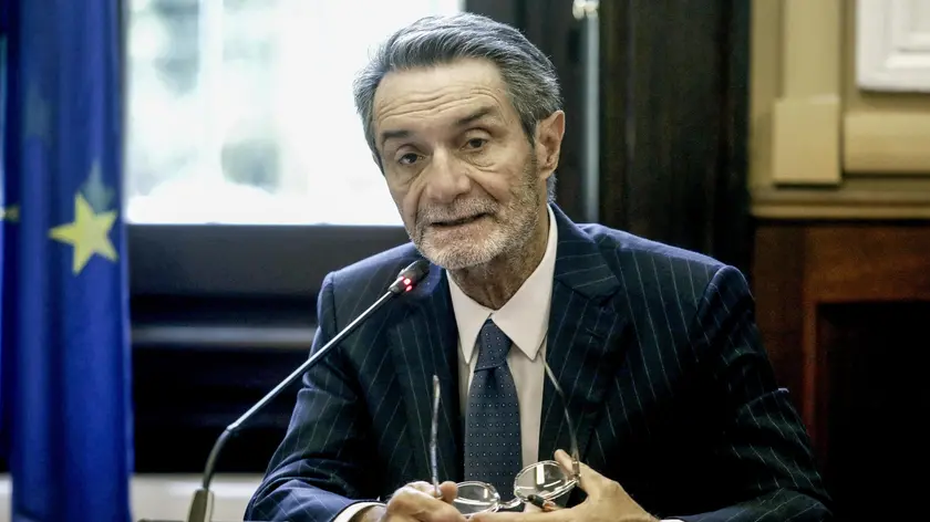 Il presidente di Regione Lombardia Attilio Fontana partecipa alla sottoscrizione del protocollo d’intesa per la legalità e trasparenza nel settore della logistica presso la prefettura a Milano, 18 luglio 2024. ANSA/MOURAD BALTI TOUATI