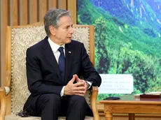 epa11500022 US Secretary of State Antony Blinken speaks to Vietnamese Prime Minister Pham Minh Chinh (not pictured) during their meeting at the Government Office in Hanoi, Vietnam, 27 July 2024. Blinken is in Vietnam on 27 July to honor the passing of Vietnam's late General Secretary of the Communist Party Nguyen Phu Trong. Vietnam held a two-day national funeral on 25 and 26 July for General Secretary of the Communist Party, Nguyen Phu Trong, who died in Hanoi on 19 July at the age of 80. EPA/LUONG THAI LINH / POOL