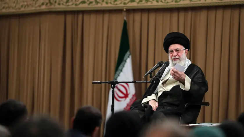 epa11490242 A handout photo made available by the Iranian supreme leader office shows Iranian Supreme Leader Ayatollah Ali Khamenei meeting with members of Iranian parliament in Tehran, Iran, 21 July 2024. According to Iranian state media, Khamenei said that the issue of Gaza is still the first issue of the Islamic world, calling on the Iranian lawmakers not to remain silent about this issue. EPA/LEADER OFFICE HANDOUT HANDOUT EDITORIAL USE ONLY/NO SALES