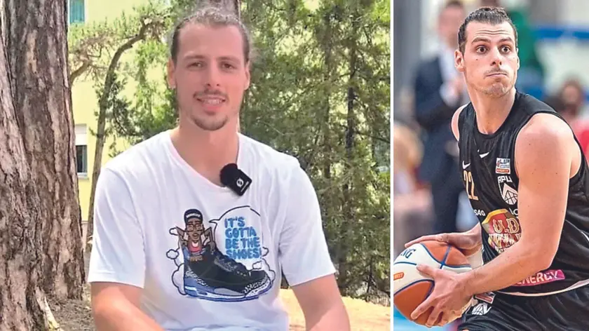 Vittorio Nobile, 28 anni, durante il camp delle Ueb a Lignano e con la maglia dell’Apu Udine