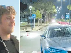 Kevin Murataj, 19 anni, di Latisana, morto venerdì dopo l’investimento in viale Europa a Lignano. A destra, l’auto che lo ha travolto