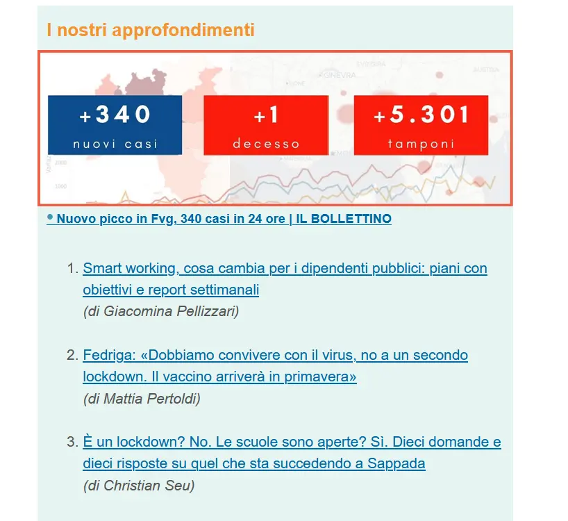 La sezione approfondimenti > Tre link con gli articoli pubblicati sul Messaggero Veneto più interessanti